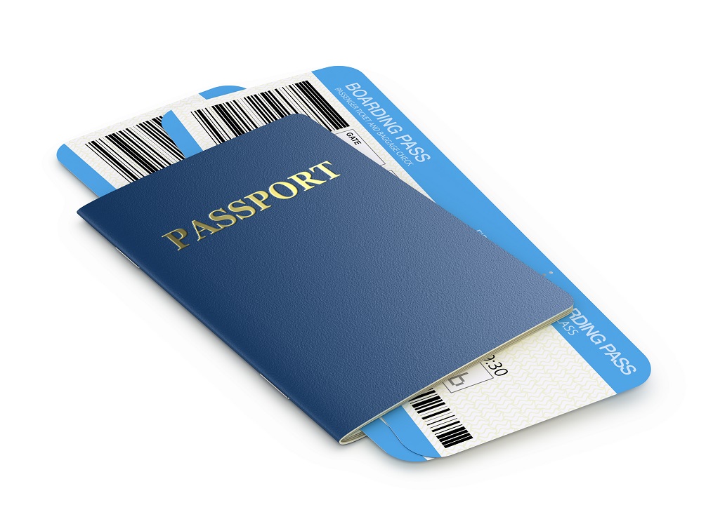 Passport and airline boarding pass tickets