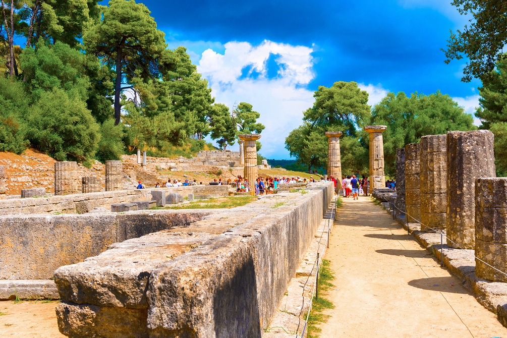 Ruin of temple of Hera (Heraion) in Olympia, Greece 