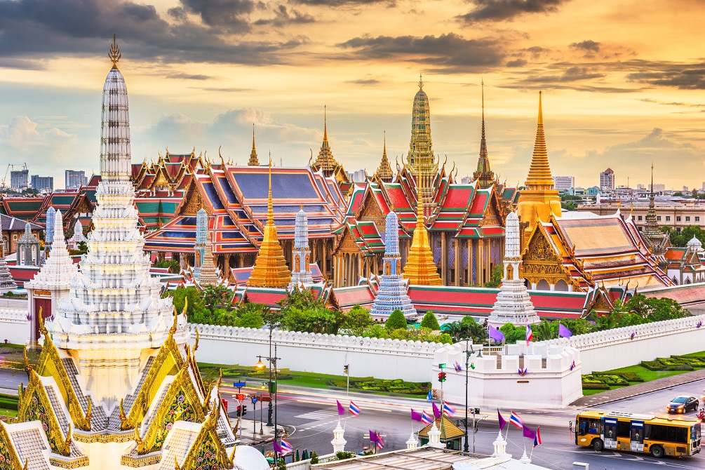 Bangkok, Thailand at the Temple of the Emerald Buddha and Grand Palace 