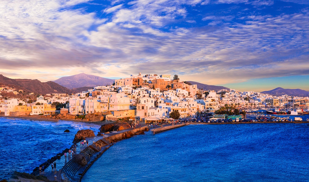 Naxos island over sunset, Greece