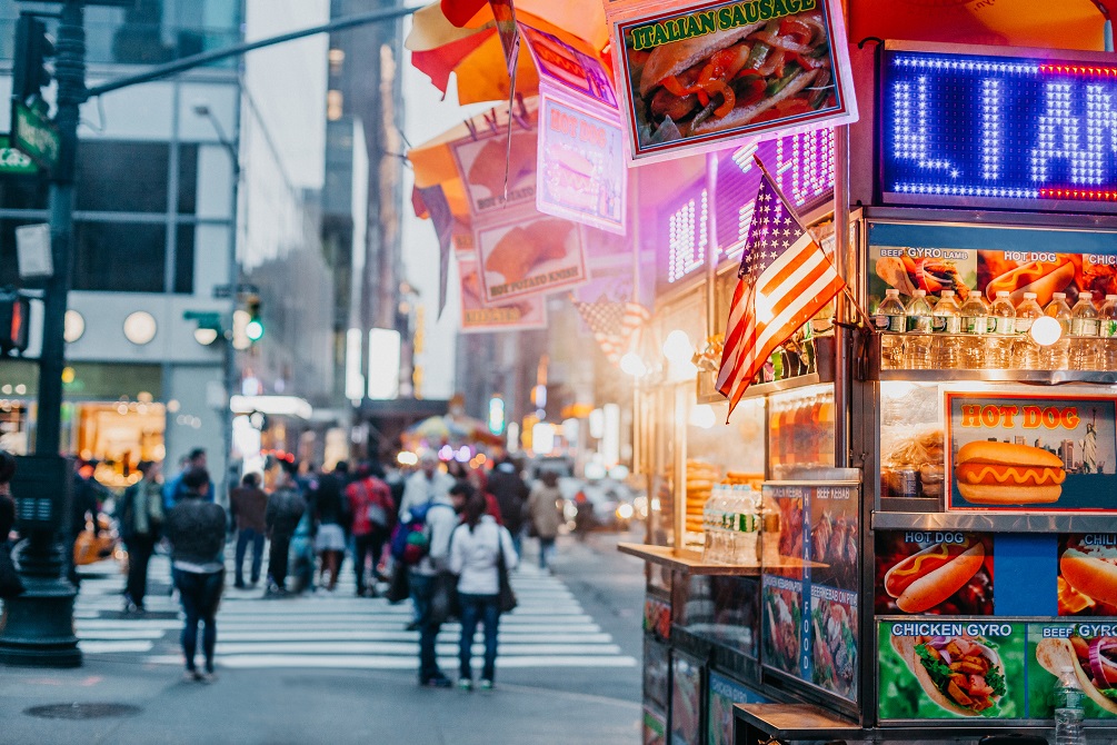 Hot dog stand in New York streets