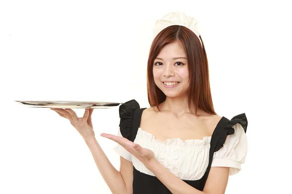 Japanese woman wearing french maid costume