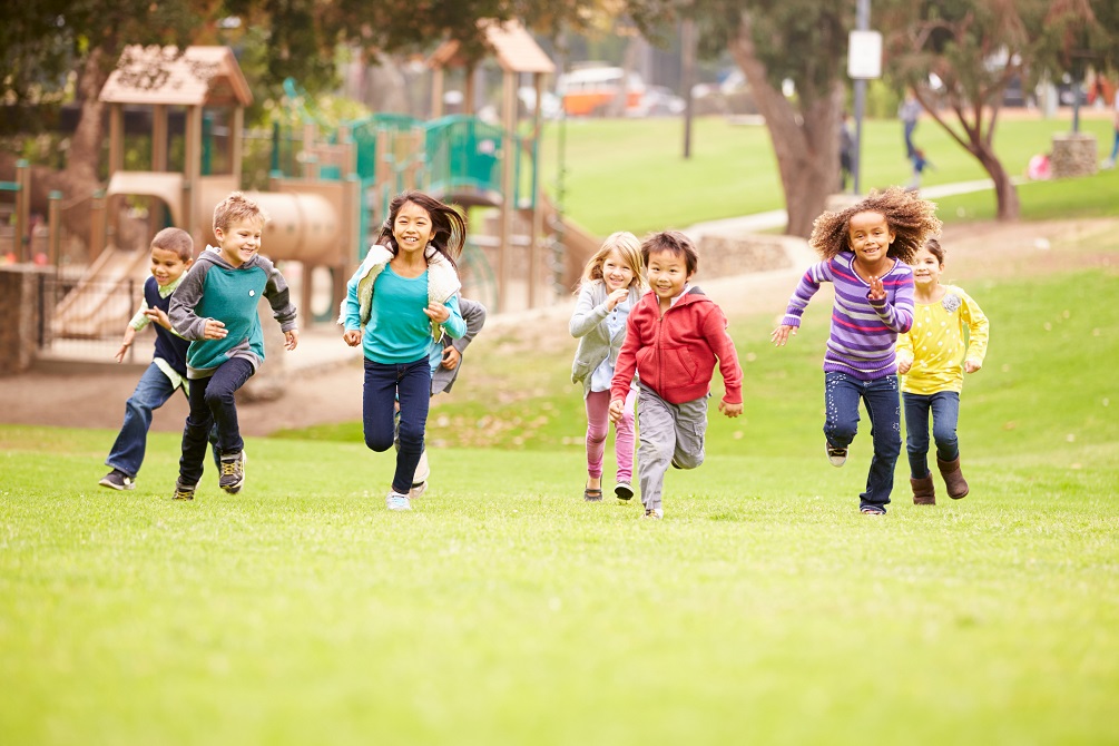 Kids running in park