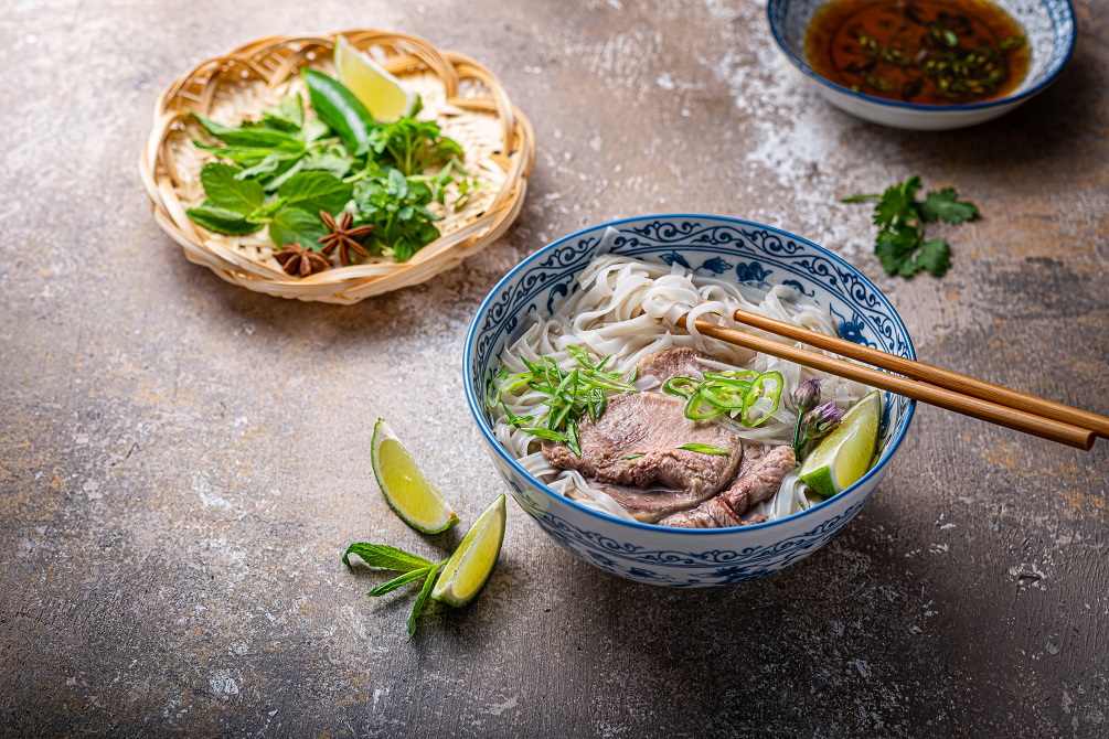 Traditional vietnamese noodle soup pho in bow