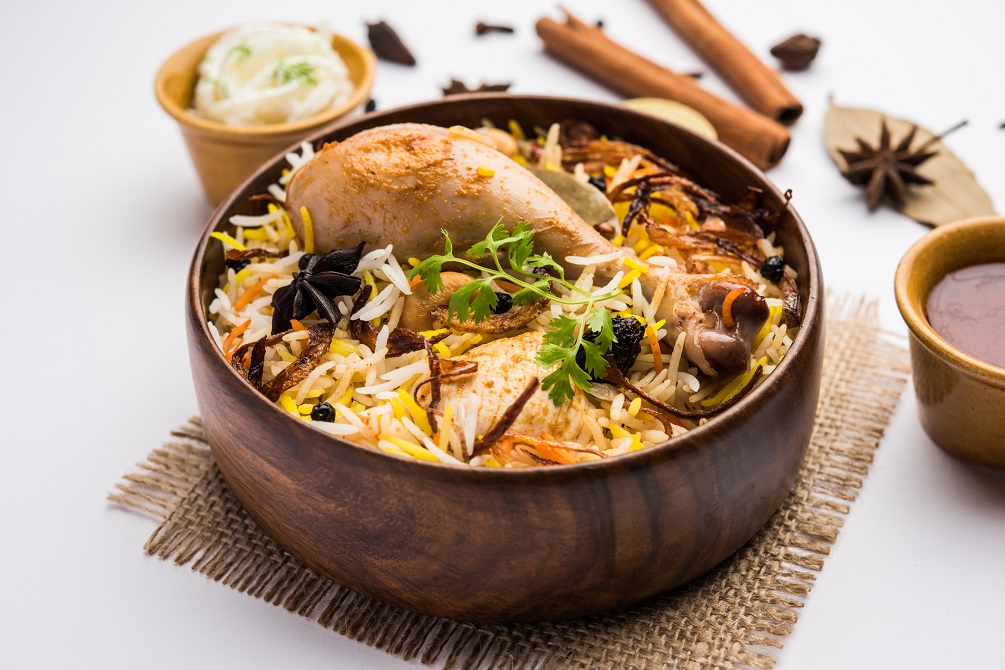 Chicken Biryani with yogurt dip