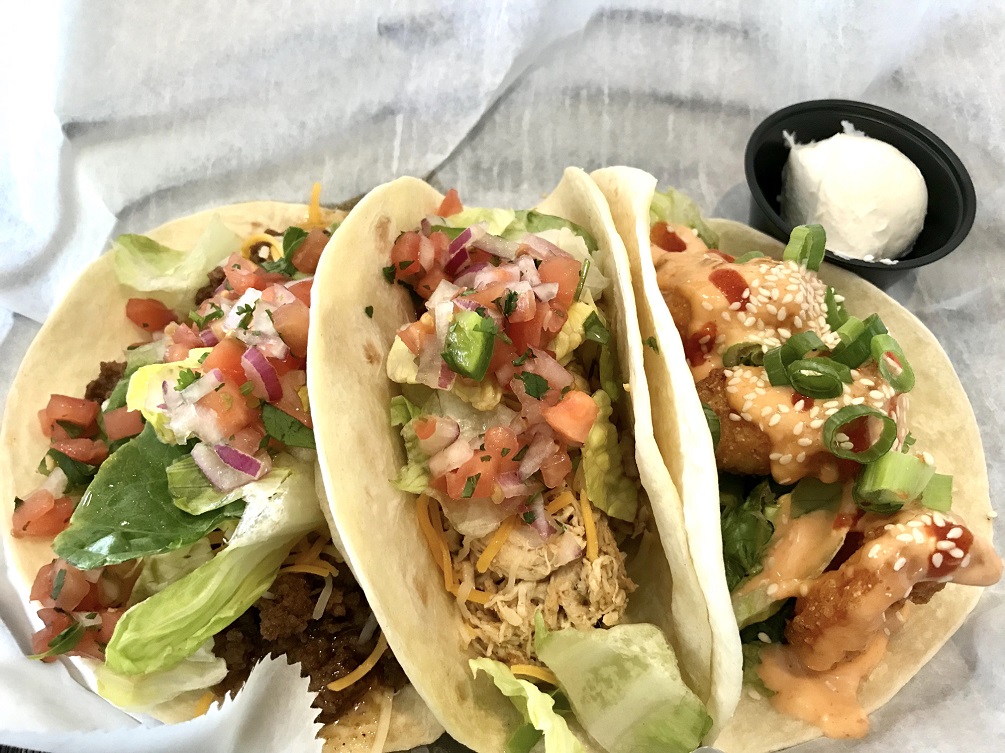 Shrimp street tacos in a basket