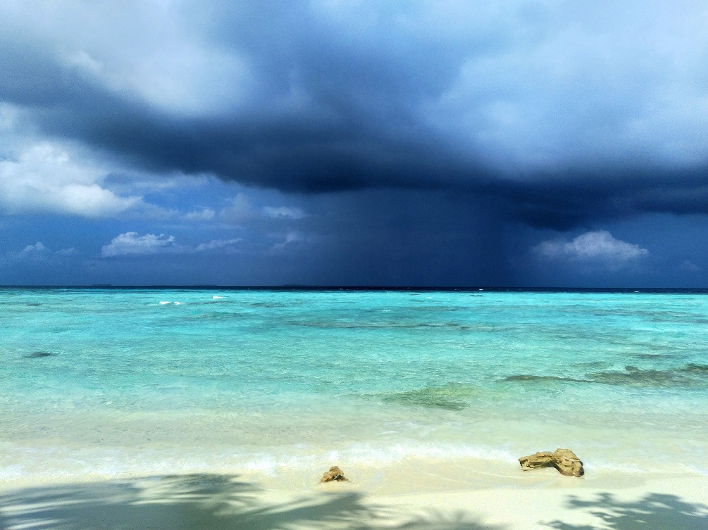 A rain over a calm sea