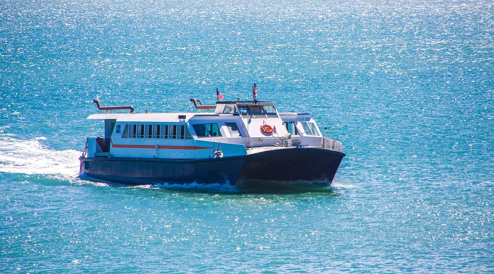 Blue and White Ferry in San Juan