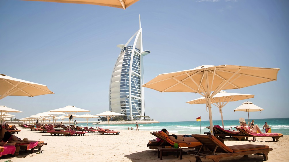 Jumeirah beach in front of the Burj al Arab hotel in Dubai