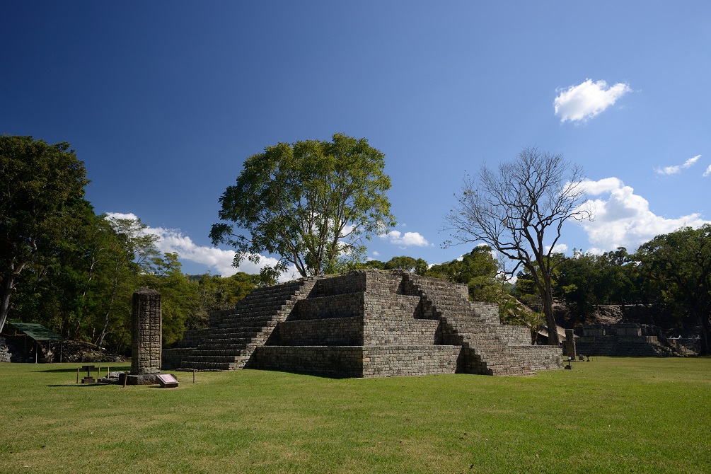 Pyramid and Stella in the ancient Mayan city of Copan in Honduras