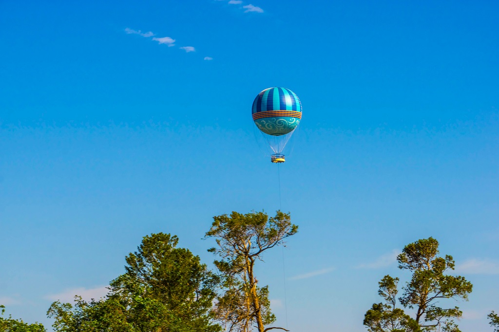 Hot air balloons flying on the blue sky at Orlando, Florida, USA