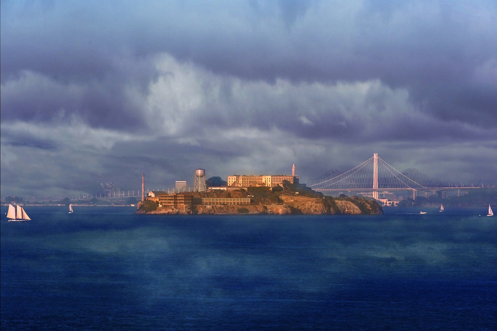 Golden Gate Bridge and Alcatraz Island.